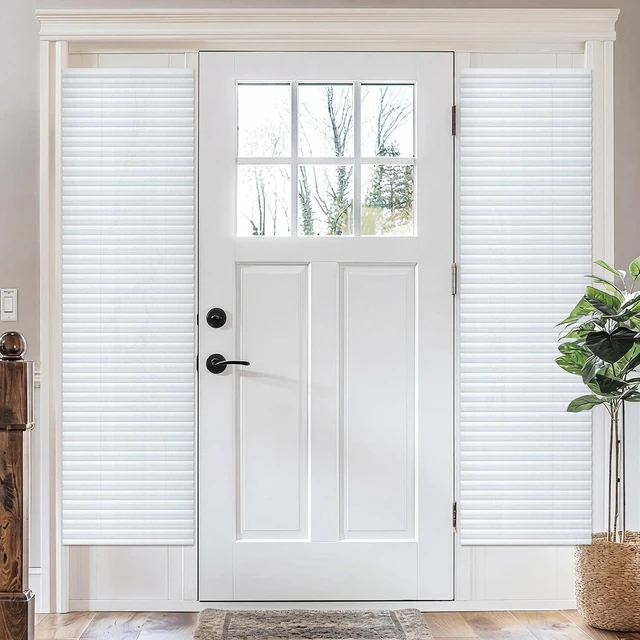 Main image of 2 Panels 25 x 72 Inch Adhesive Blackout Sidelight Curtains Temporary Blinds for French Door Sidelight No Drill Blackout Curtains No Tools Cut to Size Fabric Privacy Blinds for French Doors