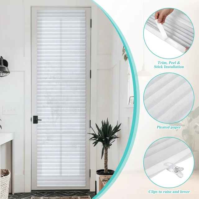 Alt view image 3 of 6 - 2 Panels 25 x 72 Inch Adhesive Blackout Sidelight Curtains Temporary Blinds for French Door Sidelight No Drill Blackout Curtains No Tools Cut to Size Fabric Privacy Blinds for French Doors