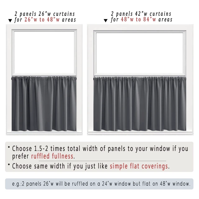 Alt view image 2 of 7 - Cafe Curtains for Kitchen Window Over Sink,Heat Blocking Thermal Short Half Door Curtains for Door Window RV Bathroom,Sets 2 Panels,24 Inch Length,Grey