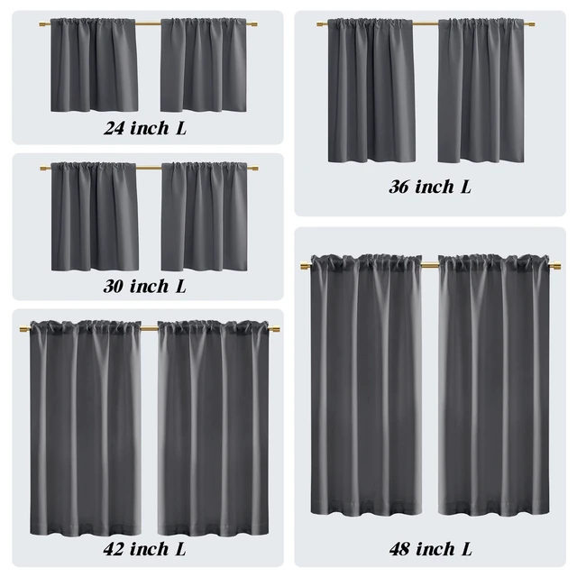 Alt view image 3 of 7 - Cafe Curtains for Kitchen Window Over Sink,Heat Blocking Thermal Short Half Door Curtains for Door Window RV Bathroom,Sets 2 Panels,24 Inch Length,Grey