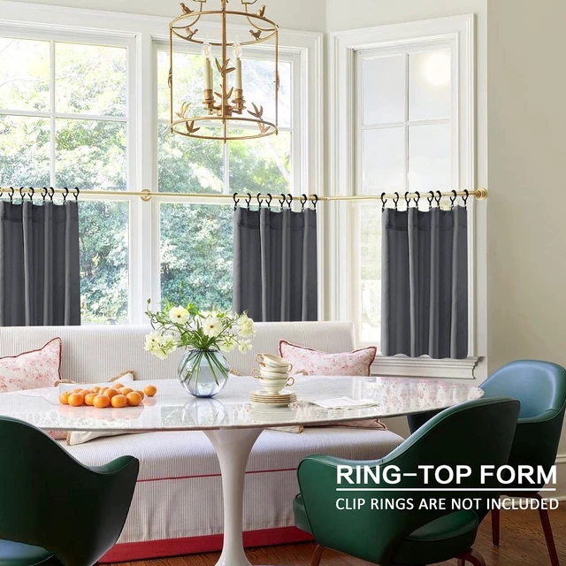Alt view image 5 of 7 - Cafe Curtains for Kitchen Window Over Sink,Heat Blocking Thermal Short Half Door Curtains for Door Window RV Bathroom,Sets 2 Panels,24 Inch Length,Grey