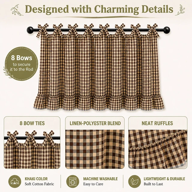 Alt view image 3 of 7 - Oven Skirt Curtain for Door Kitchen Dishwasher Hidden Curtain with Vintage Ruffled Lace Trim & Ribbon Ties, Heat-Resistant Cotton Blend, Farmhouse Kitchen Curtain for Dishwasher Hidden