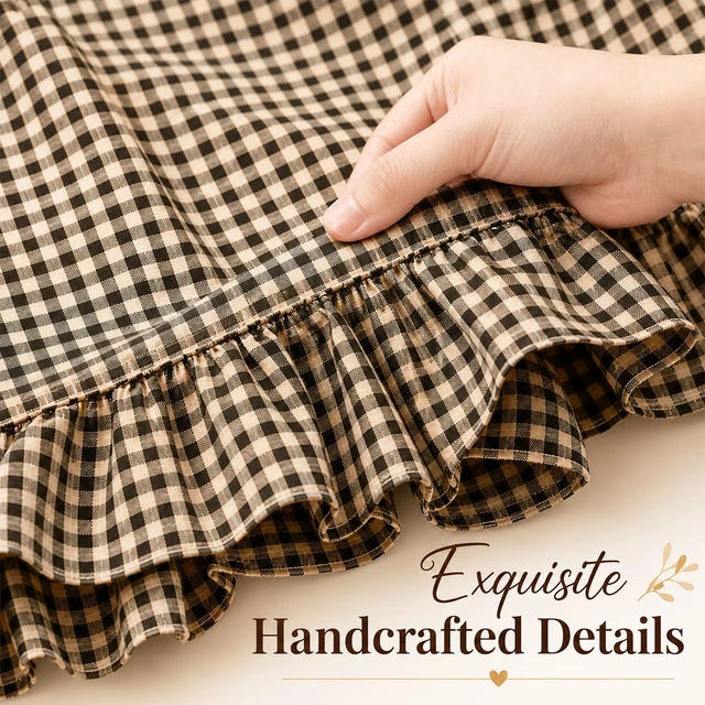 Alt view image 4 of 7 - Oven Skirt Curtain for Door Kitchen Dishwasher Hidden Curtain with Vintage Ruffled Lace Trim & Ribbon Ties, Heat-Resistant Cotton Blend, Farmhouse Kitchen Curtain for Dishwasher Hidden