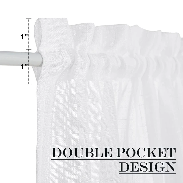 Alt view image 3 of 7 - White Sheer Curtains for French Front Door, 1 Panel | Short Curtains for Small Window, Sidelight Thermal Insulated Door Side Window Covering, W26 x L64