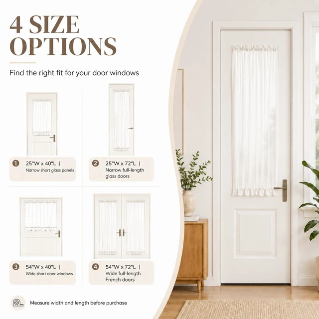 Alt view image 6 of 7 - Sheer French Door Curtain White - Rod Pocket Kitchen Door Window Curtains, Light Filtering Privacy Small Half Glass Window Drapes with Tieback - 1 Panel, 25W x 40L