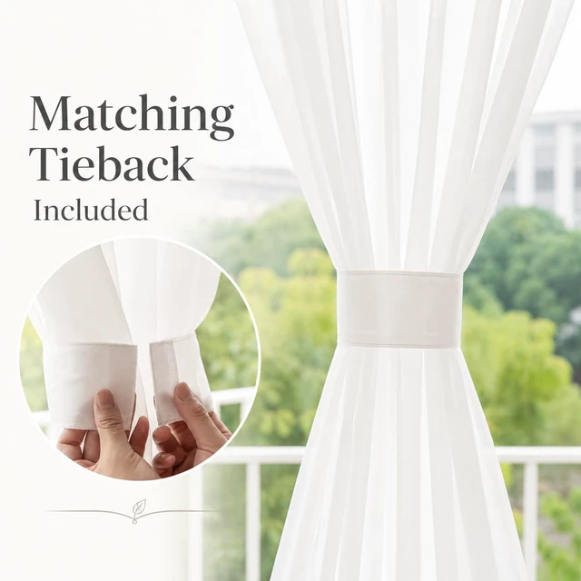 Alt view image 7 of 7 - Sheer French Door Curtain White - Rod Pocket Kitchen Door Window Curtains, Light Filtering Privacy Small Half Glass Window Drapes with Tieback - 1 Panel, 25W x 40L