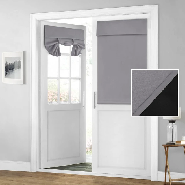 Main image of 100% Blackout Door Curtains for French Door 26x40 Inch | Light Grey, 100% Blackout, Thermal Insulated, No Drilling, UV Protection, Door Window Curtain, with Adhesive Tape