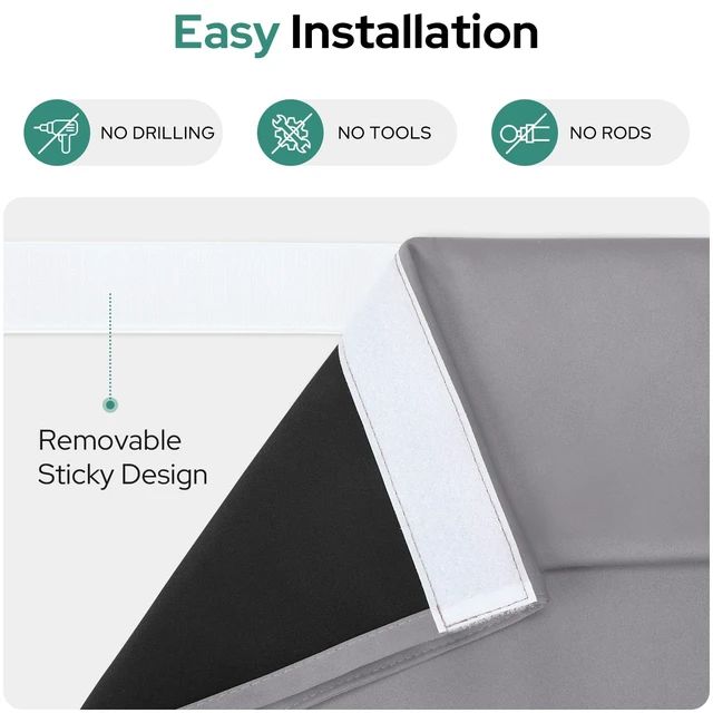 Alt view image 4 of 7 - 100% Blackout Door Curtains for French Door 26x40 Inch | Light Grey, 100% Blackout, Thermal Insulated, No Drilling, UV Protection, Door Window Curtain, with Adhesive Tape