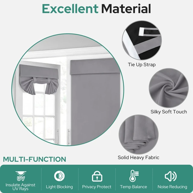 Alt view image 5 of 7 - 100% Blackout Door Curtains for French Door 26x40 Inch | Light Grey, 100% Blackout, Thermal Insulated, No Drilling, UV Protection, Door Window Curtain, with Adhesive Tape