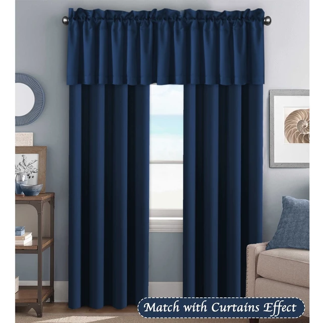 Alt view image 3 of 7 - Blackout Valances for Windows,Navy Blue Short Window Valance Curtains for Living Room/Bedroom/Bathroom Privacy Decorative Rod Pocket Kitchen Valances2 Panels52" W x 18" L, Navy