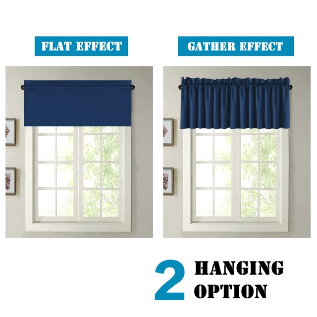 Alt view image 6 of 7 - Blackout Valances for Windows,Navy Blue Short Window Valance Curtains for Living Room/Bedroom/Bathroom Privacy Decorative Rod Pocket Kitchen Valances2 Panels52" W x 18" L, Navy