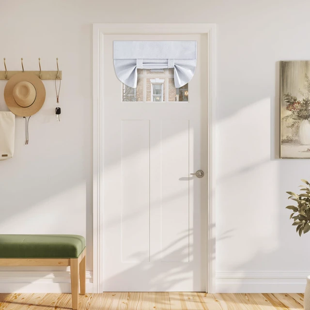 Main image of 100% Blackout Linen Door Window Curtains for French Door | Privacy Small Curtain, Shades for Front Window, Thermal Insulated Covering with Tie Up, Pure White, W26 x L20, 1 Panel