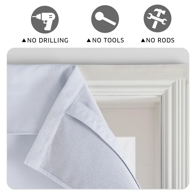 Alt view image 7 of 7 - 100% Blackout Linen Door Window Curtains for French Door | Privacy Small Curtain, Shades for Front Window, Thermal Insulated Covering with Tie Up, Pure White, W26 x L20, 1 Panel