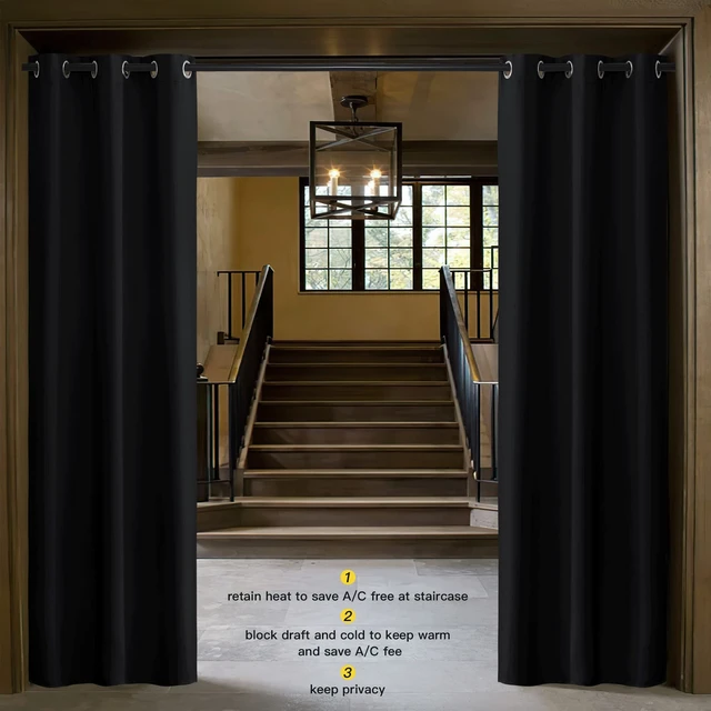 Alt view image 2 of 7 - Black Room Divider Curtain for Doorway 34" Wide x 80" Long 1 Panel | Room Divider Curtain Cover Blackout Temporary Insulated Closet Drape for Bedroom Living Room Closet, Privacy Home Decor