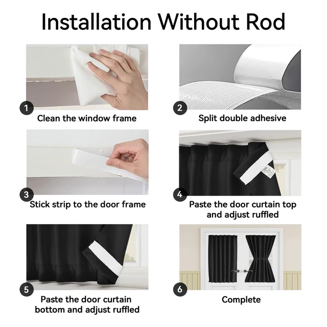 Alt view image 3 of 6 - Front Door Curtains for Glass Window, French Door Curtain for Doors Window Cover, 1 Panel, W25 x L20, Black
