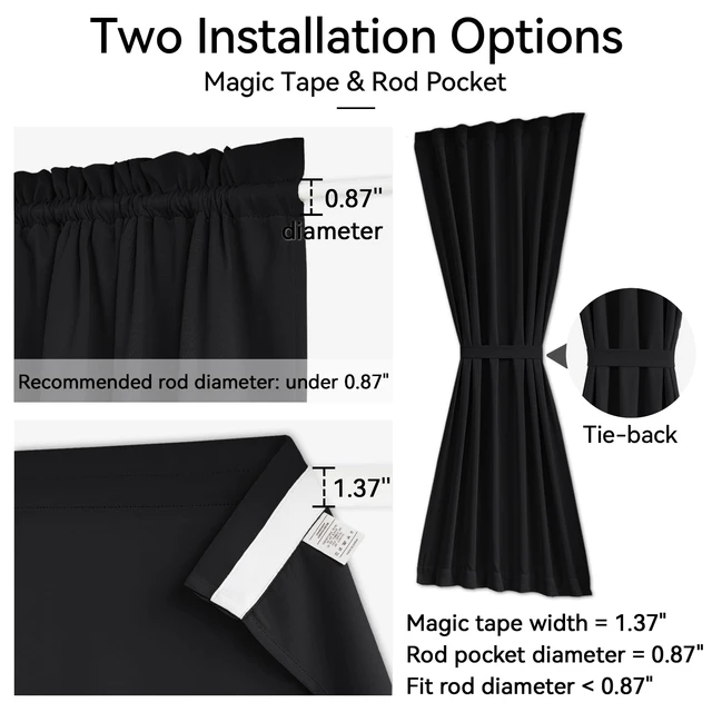 Alt view image 2 of 6 - Front Door Curtains for Glass Window, French Door Curtain for Doors Window Cover, 1 Panel, W25 x L20, Black