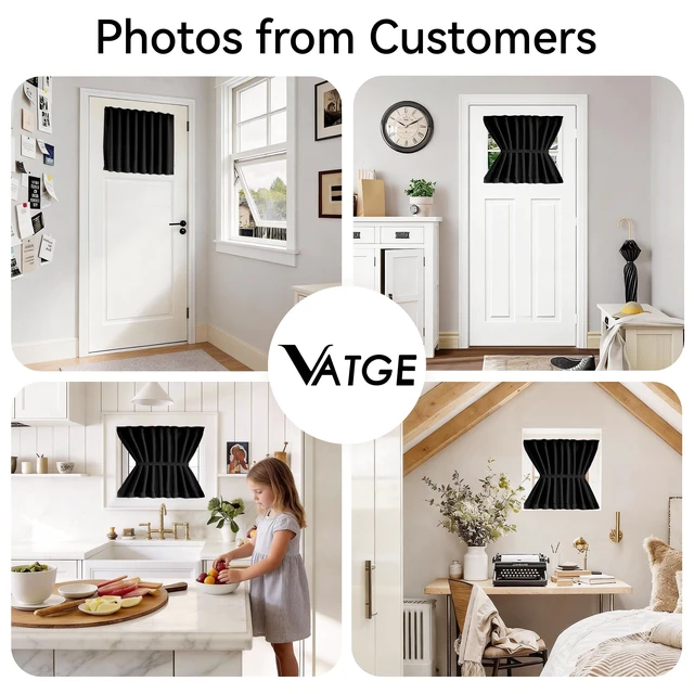 Alt view image 5 of 6 - Front Door Curtains for Glass Window, French Door Curtain for Doors Window Cover, 1 Panel, W25 x L20, Black