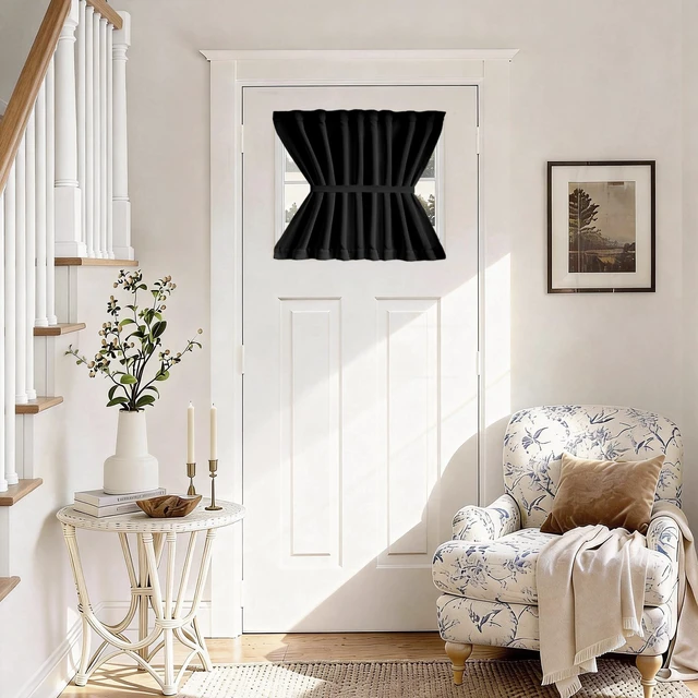 Main image of Front Door Curtains for Glass Window, French Door Curtain for Doors Window Cover, 1 Panel, W25 x L20, Black