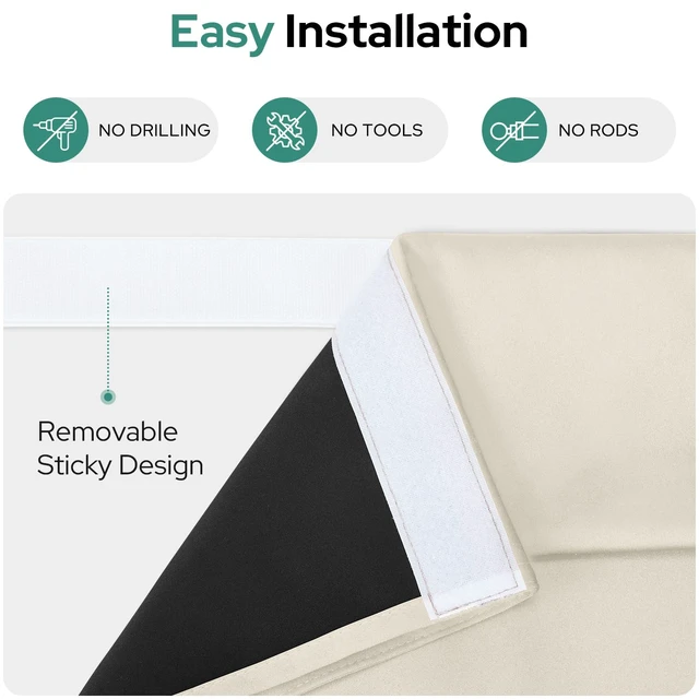 Alt view image 4 of 7 - 100% Blackout Door Curtains for French Door 26x20 Inch | Beige, 100% Blackout, Thermal Insulated, No Drilling, UV Protection, Door Window Curtain, with Adhesive Tape