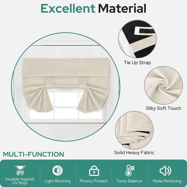 Alt view image 5 of 7 - 100% Blackout Door Curtains for French Door 26x20 Inch | Beige, 100% Blackout, Thermal Insulated, No Drilling, UV Protection, Door Window Curtain, with Adhesive Tape