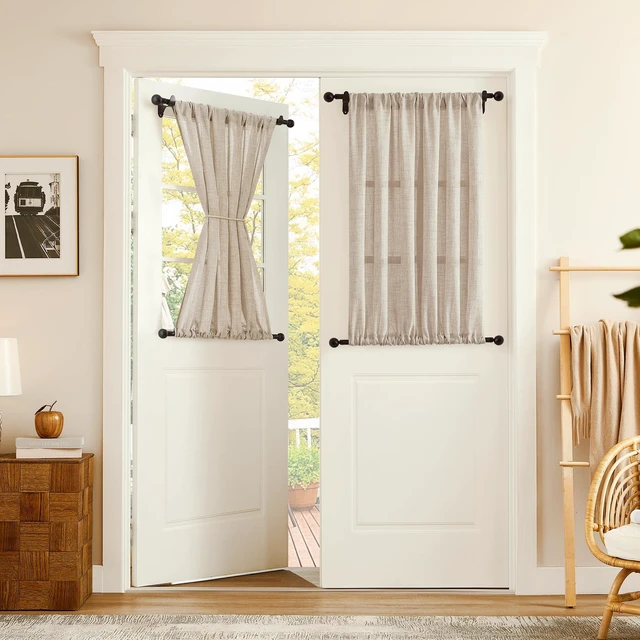 Main image of Small Linen Door Curtains Doorway Semi Sheer Curtain Room Divider Light Filtering Drape Dual Rod Pocket Boho Window Curtains for Closet, 25 x 40 inches Long, Natural, 1 Panel