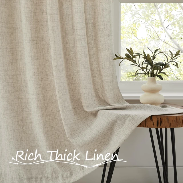 Alt view image 4 of 6 - Small Linen Door Curtains Doorway Semi Sheer Curtain Room Divider Light Filtering Drape Dual Rod Pocket Boho Window Curtains for Closet, 25 x 40 inches Long, Natural, 1 Panel