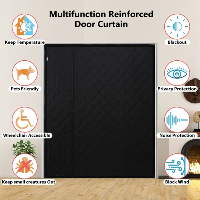 Alt view image 7 of 7 - Wide Magnetic Thermal Insulated Door Curtain for Winter | Thicken Polyester Fiberfill & Heavy Duty Oxford Cloth,Temporary Window Insulation Cover Curtain for French Sliding Door,74x81