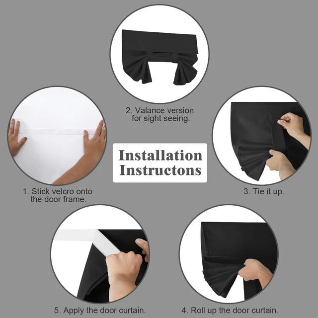 Alt view image 2 of 6 - 100% Blackout French Door Curtains, Wrinkle Free, Room Darkening, Blocks Light and Heat Through Glass. Drill-Free Easy Installed Door Window Curtains. (Black,1 Panel, 24"x 18")