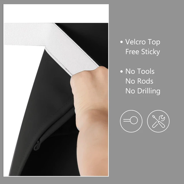 Alt view image 4 of 6 - 100% Blackout French Door Curtains, Wrinkle Free, Room Darkening, Blocks Light and Heat Through Glass. Drill-Free Easy Installed Door Window Curtains. (Black,1 Panel, 24"x 18")