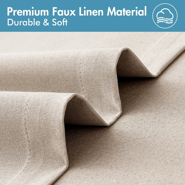 Alt view image 3 of 7 - 100% Blackout Linen French Door Curtains Natural W26xL68 2 Panels | No Drill, Privacy Half Front Back Door Blinds, Classroom, Kitchen Glass Window Covering Thermal Insulated, Set of 2