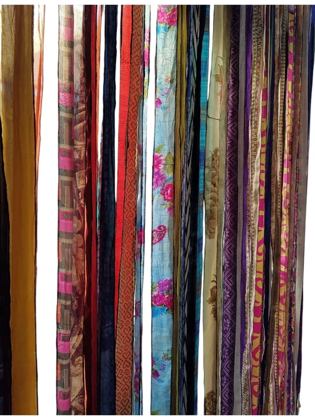 Alt view image 4 of 7 - Vintage Silk Sari Curtain Bohemian Multicolor Room Divider, Light Filtering Window Curtain with Rod Pocket, Handmade Boho Doorway Drape for Living Room & Bedroom, 85 x 45 Inch