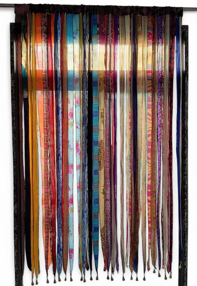 Main image of Vintage Silk Sari Curtain Bohemian Multicolor Room Divider, Light Filtering Window Curtain with Rod Pocket, Handmade Boho Doorway Drape for Living Room & Bedroom, 85 x 45 Inch
