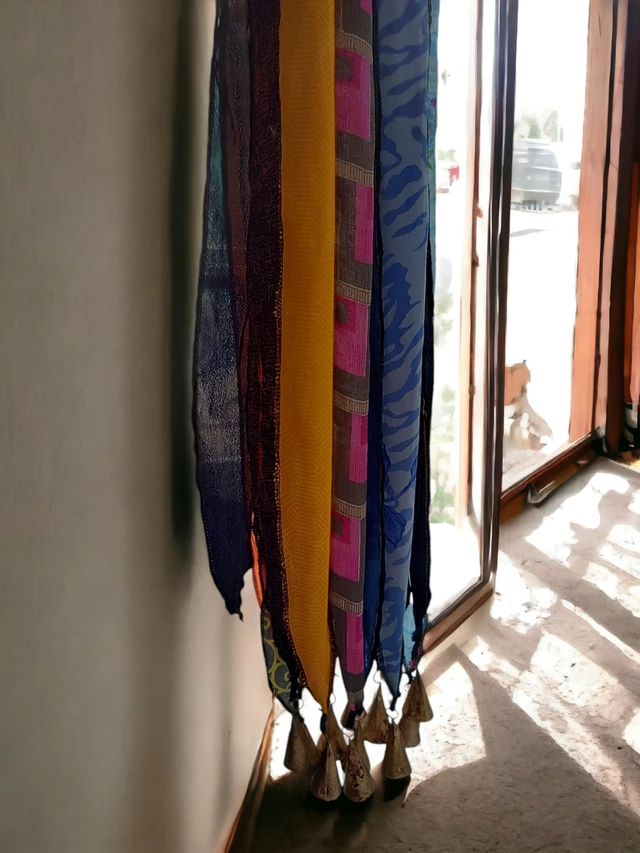 Alt view image 5 of 7 - Vintage Silk Sari Curtain Bohemian Multicolor Room Divider, Light Filtering Window Curtain with Rod Pocket, Handmade Boho Doorway Drape for Living Room & Bedroom, 85 x 45 Inch