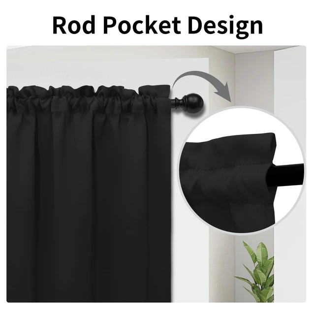 Alt view image 2 of 7 - Blackout Door Curtains 1 Panel, 25x40 inch, Black | Rod Pocket Privacy Light Filtering Sidelight Curtains French Door Curtains with Tieback