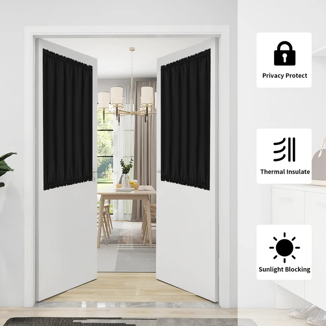 Alt view image 4 of 7 - Blackout Door Curtains 1 Panel, 25x40 inch, Black | Rod Pocket Privacy Light Filtering Sidelight Curtains French Door Curtains with Tieback