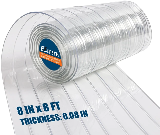 Main image of Vinyl Strip Curtain PVC Replacement Strip Door Clear Plastic Strips Freezer Curtains for Dog House Door Flap, Winter, Commercial, Warehouse Doors, 8 Inches x 8 feet