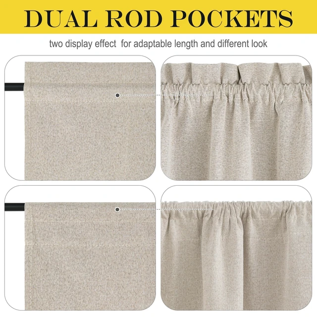 Alt view image 4 of 7 - Linen 100% Blackout Linen French Door Curtain for Window Cover | Privacy Room Darkening Shade, Thermal Insulated Front Door Curtain with Tie Back, 1 Panel, Rod Pocket, 25 x 72 Inches Long