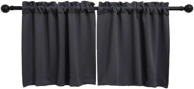 Main image of Rod Pocket Tier Curtain - Half Blackout Curtain for Kitchen, Bathroom, Cabinet, Basement, 30 Inches Wide and 24 Inches Long, Dark Grey, 2 Panels