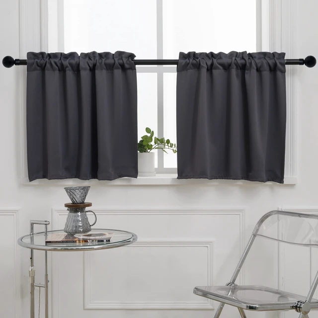 Alt view image 2 of 7 - Rod Pocket Tier Curtain - Half Blackout Curtain for Kitchen, Bathroom, Cabinet, Basement, 30 Inches Wide and 24 Inches Long, Dark Grey, 2 Panels