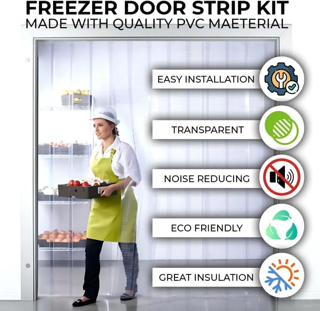 Alt view image 5 of 7 - PVC Strip Curtain Kit for 4x7 ft Doorways, Pre-Cut Clear Strips (48Wx84H) with Mounting Rail & Hardware, 50% Overlap Vinyl Door Strips for Walk-in Cooler, Warehouse, Garage