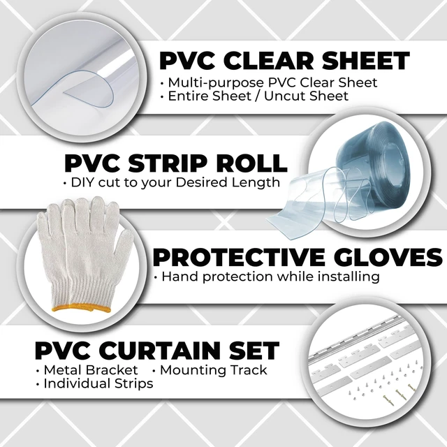 Alt view image 7 of 7 - PVC Strip Curtain Kit for 4x7 ft Doorways, Pre-Cut Clear Strips (48Wx84H) with Mounting Rail & Hardware, 50% Overlap Vinyl Door Strips for Walk-in Cooler, Warehouse, Garage