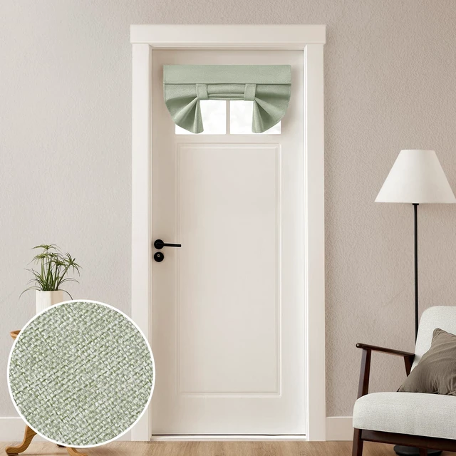 Main image of 100% Blackout Linen Door Curtains for French Door 26x20 Inch | Sage Green, 100% Light Blocking, Thermal Insulated, No Drilling, UV Protection, Door Window Curtains, Including 1 Tieback