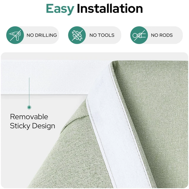 Alt view image 5 of 7 - 100% Blackout Linen Door Curtains for French Door 26x20 Inch | Sage Green, 100% Light Blocking, Thermal Insulated, No Drilling, UV Protection, Door Window Curtains, Including 1 Tieback