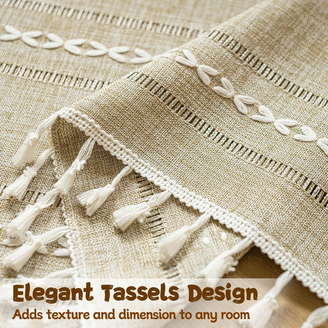 Alt view image 2 of 7 - Boho Door Curtains for Doorway, Bohemian Semi Blackout Curtains Privacy Embroidery Drape Decor for Temporary Room Dividers Bedroom Living Room, Rod Pocket 1 Panel 37" W x 80" L, Natural