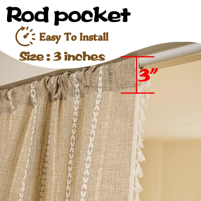 Alt view image 4 of 7 - Boho Door Curtains for Doorway, Bohemian Semi Blackout Curtains Privacy Embroidery Drape Decor for Temporary Room Dividers Bedroom Living Room, Rod Pocket 1 Panel 37" W x 80" L, Natural