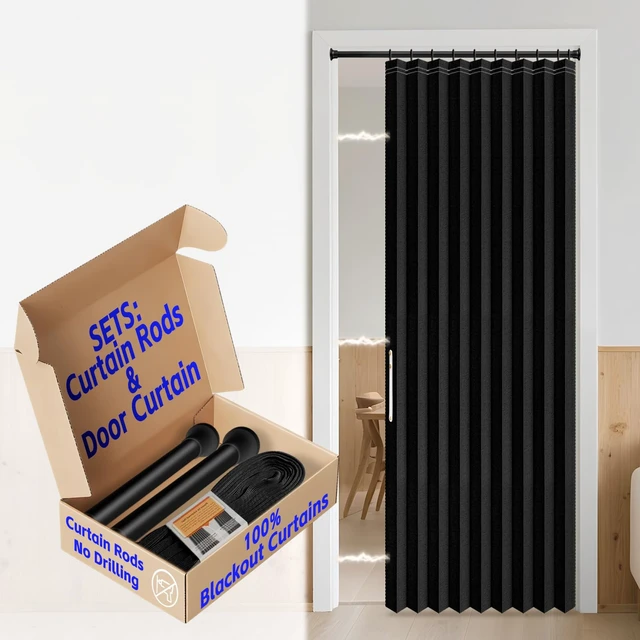 Main image of Blackout Sliding Door Curtains for Doorways with Curtain Rods 28-39 in Length, Accordion Doors Magnetic Door Curtain for Bedroom Living Room Doorway Curtain Sets (1 Panel, 42 W x 78 L,Black)