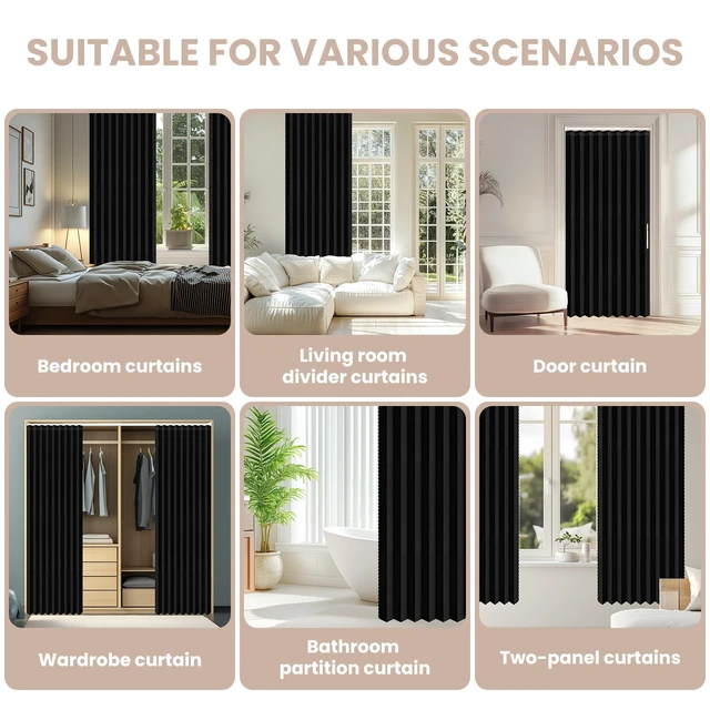 Alt view image 7 of 7 - Blackout Sliding Door Curtains for Doorways with Curtain Rods 28-39 in Length, Accordion Doors Magnetic Door Curtain for Bedroom Living Room Doorway Curtain Sets (1 Panel, 42 W x 78 L,Black)