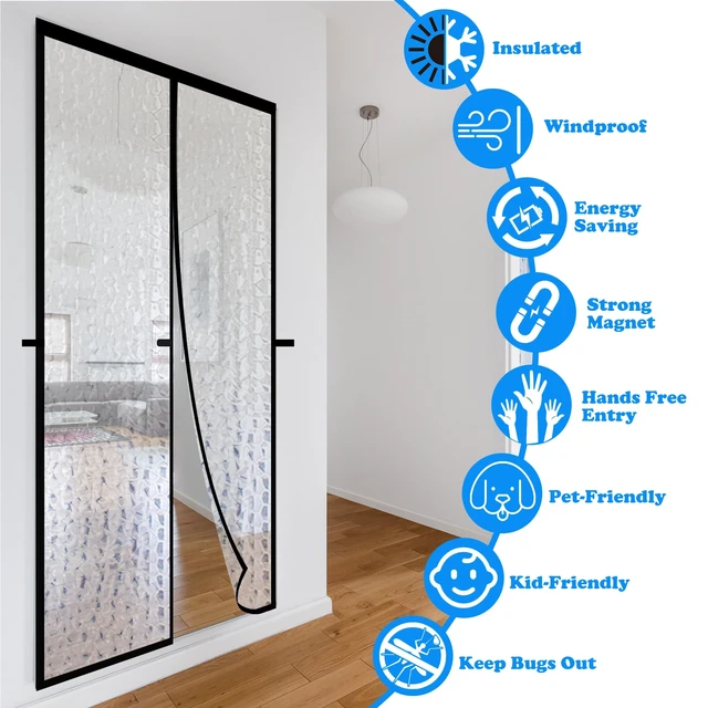 Alt view image 6 of 7 - Magnetic Thermal Insulated Door Curtain,Waterproof EVA Door Cover,Fit Doors Size 34"x96",Temperature Protection Insulated Doorway Curtain Partition,Patio Self-Closing Doors Net Screen