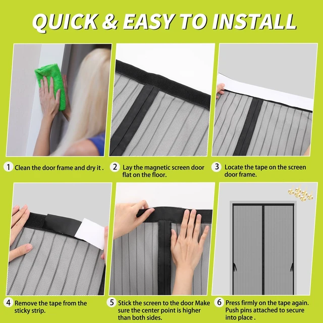 Alt view image 6 of 7 - Magnetic Screen Door - Fits Door Opening 36 x 82 in, Actual Screen Size 38"x83", Hands Free Mesh Partition,Heavy Duty Curtain Keeps Bugs Out, Frame Hook & Loop, Pet and Kid Friendly