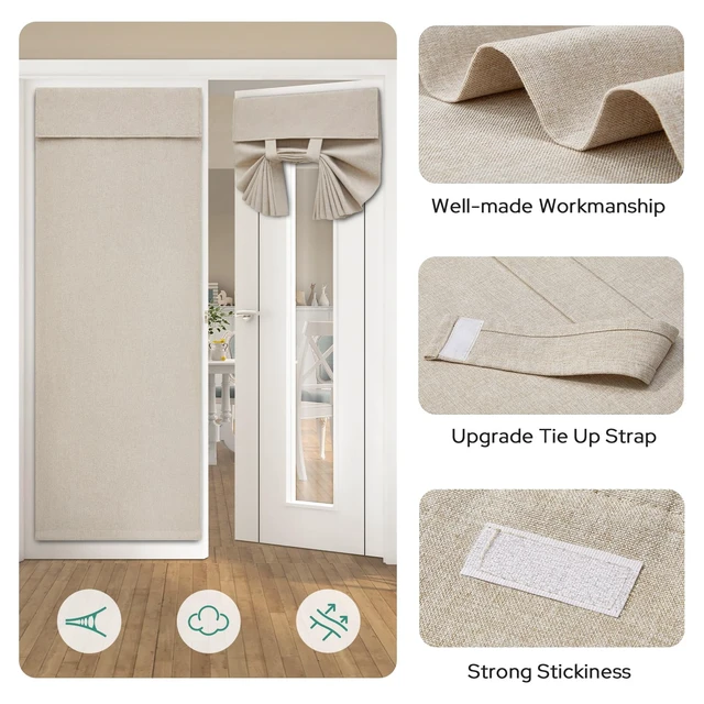 Alt view image 5 of 7 - Blackout Door Curtains for French Door 26x68 Inch Natural | Room Darkening, Thermal Insulated, No Drilling, UV Protection, Door Window Curtains, with 1 Adhensive Tape